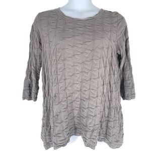 Komil Textured Cotton Tunic Large Gray Boho Crinkle Flare Top